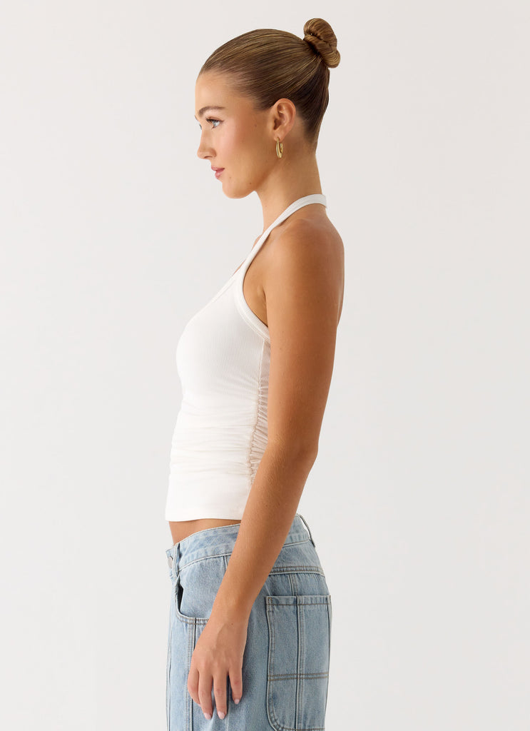 Naturi Ribbed Halter Top - White