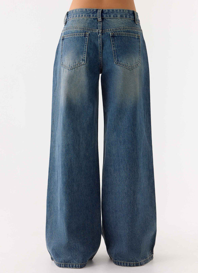 Neo Low Rise Wide Leg Jeans - Vintage Blue Bleach Wash