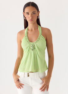 Never Stop Me Embellished Top - Lime