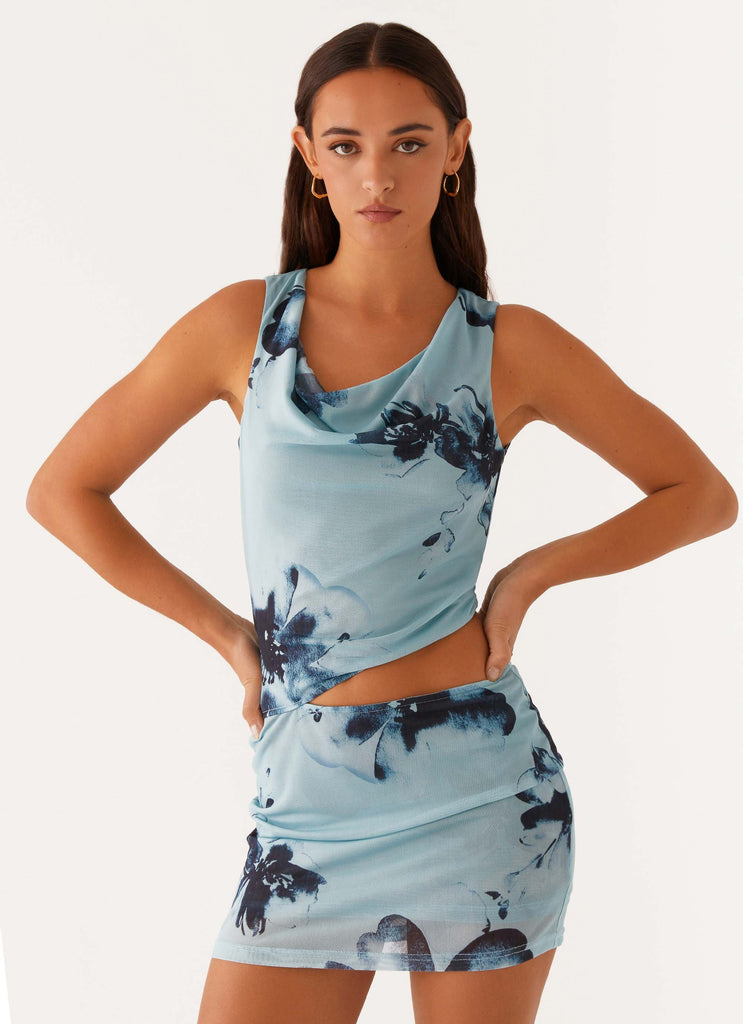 Nicola Mini Dress - Blue Black Floral