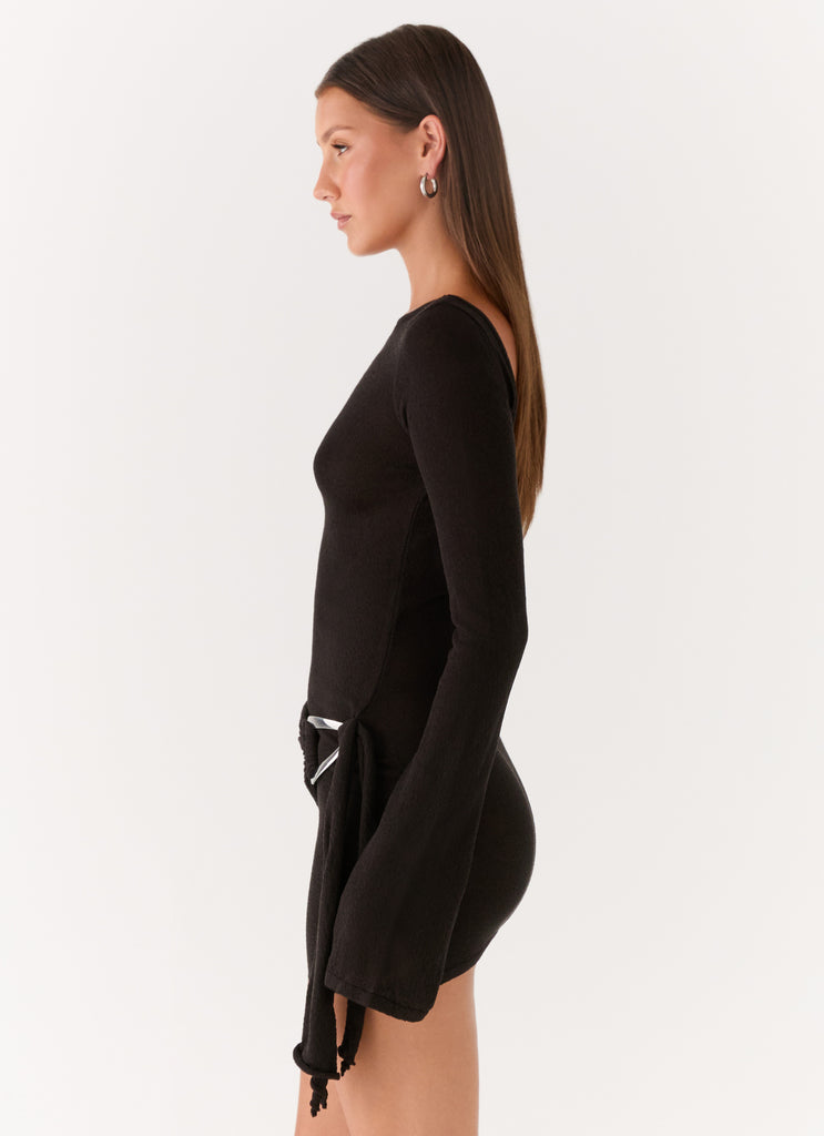 Niella Long Sleeve Wrap Mini Dress - Black Peppermayo Niella Long Sleeve Wrap Mini Dress - Black Peppermayo