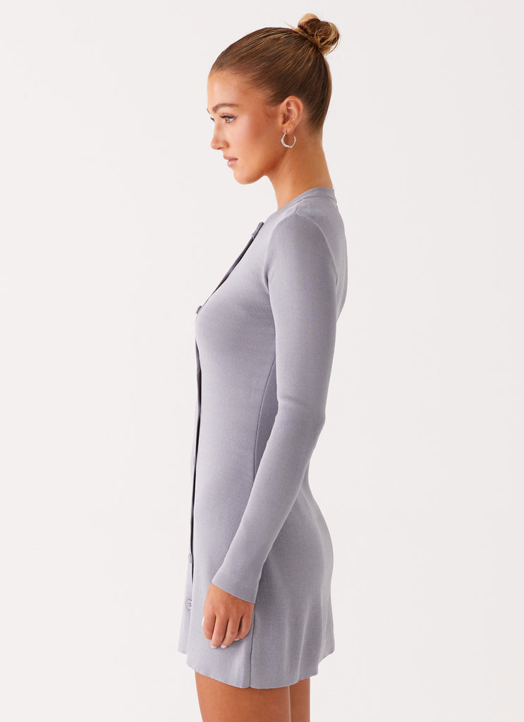 Not One Time Long Sleeve Knit Mini Dress - Grey