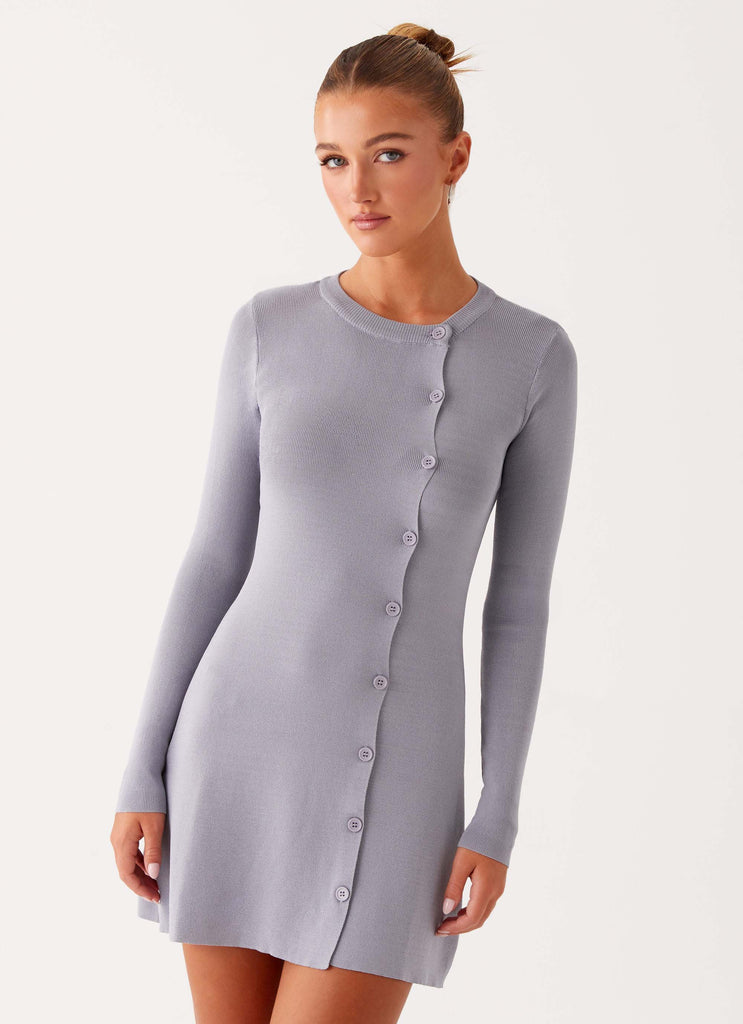 Not One Time Long Sleeve Knit Mini Dress - Grey Peppermayo Not One Time Long Sleeve Knit Mini Dress - Grey Peppermayo