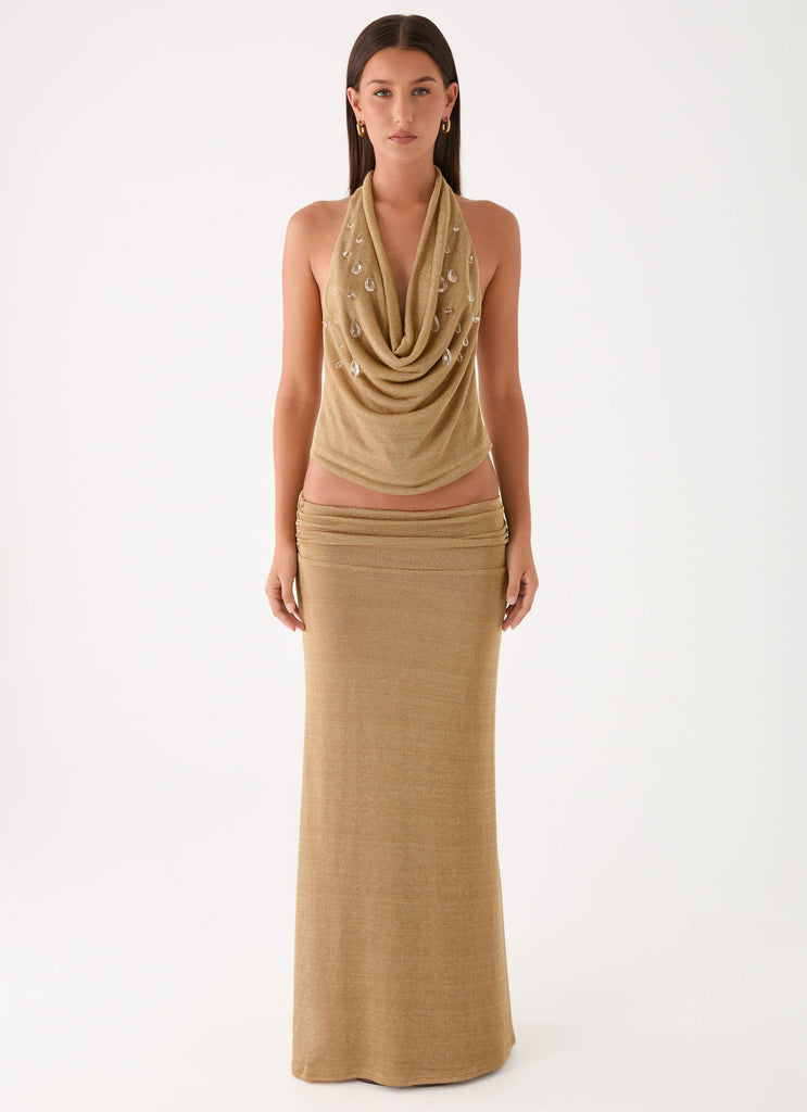 Olyssia Shimmer Maxi Skirt - Shimmer Gold