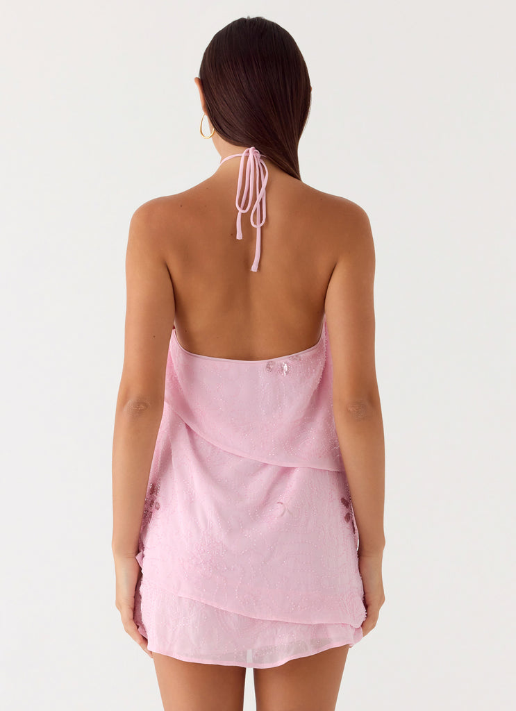 On The Go Beaded Mini Dress - Pink
