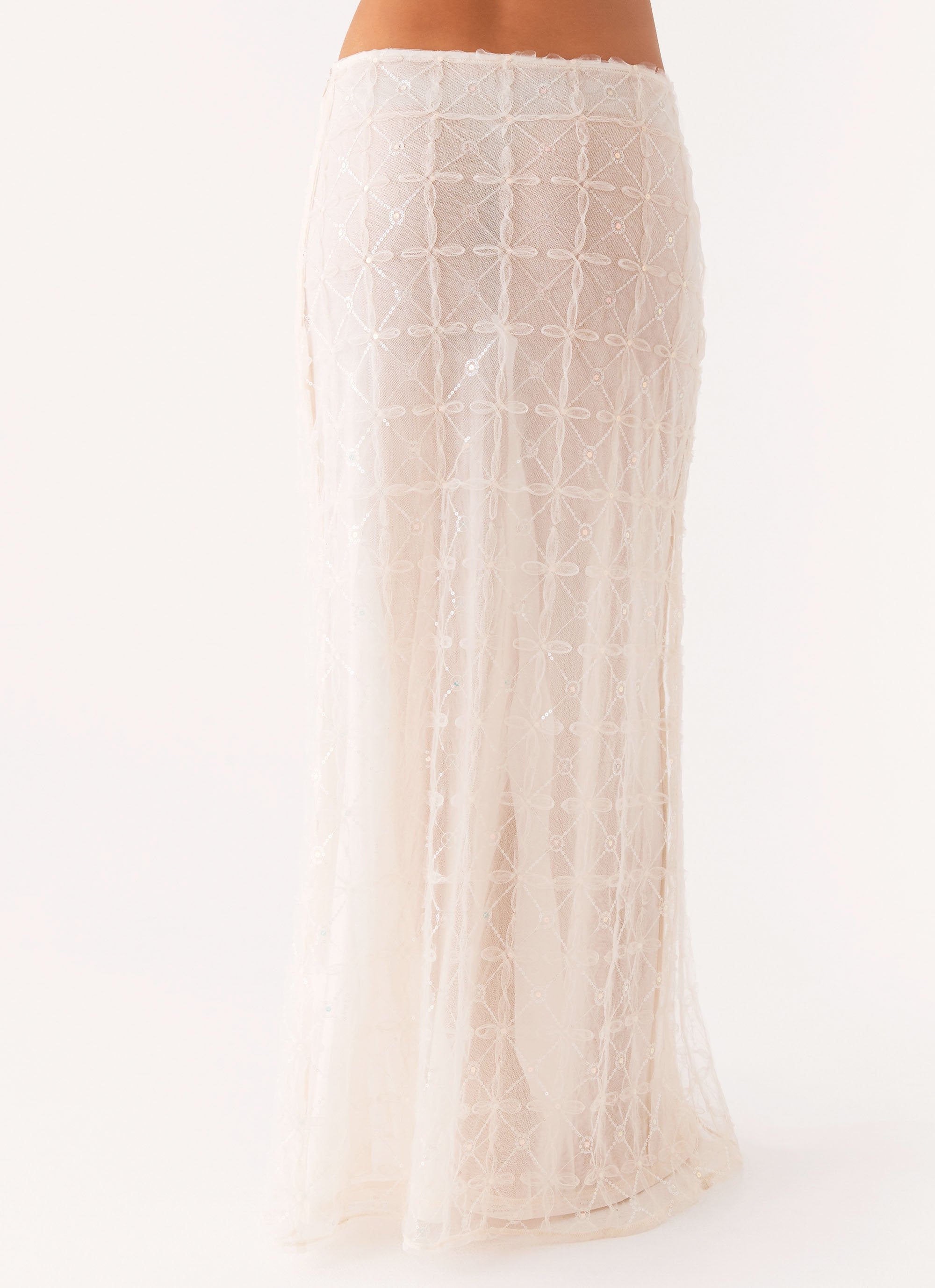 Tulle Sequin Midi Skirt Amazon Lace Beads Tulle Midi Skirt, White