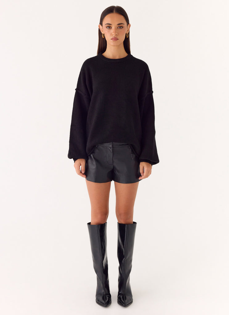 Oslo Faux Leather Mini Shorts - Black