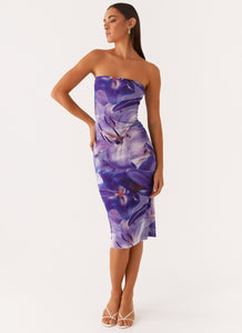 Ozelia Tube Midi Dress - Purple White Lilly