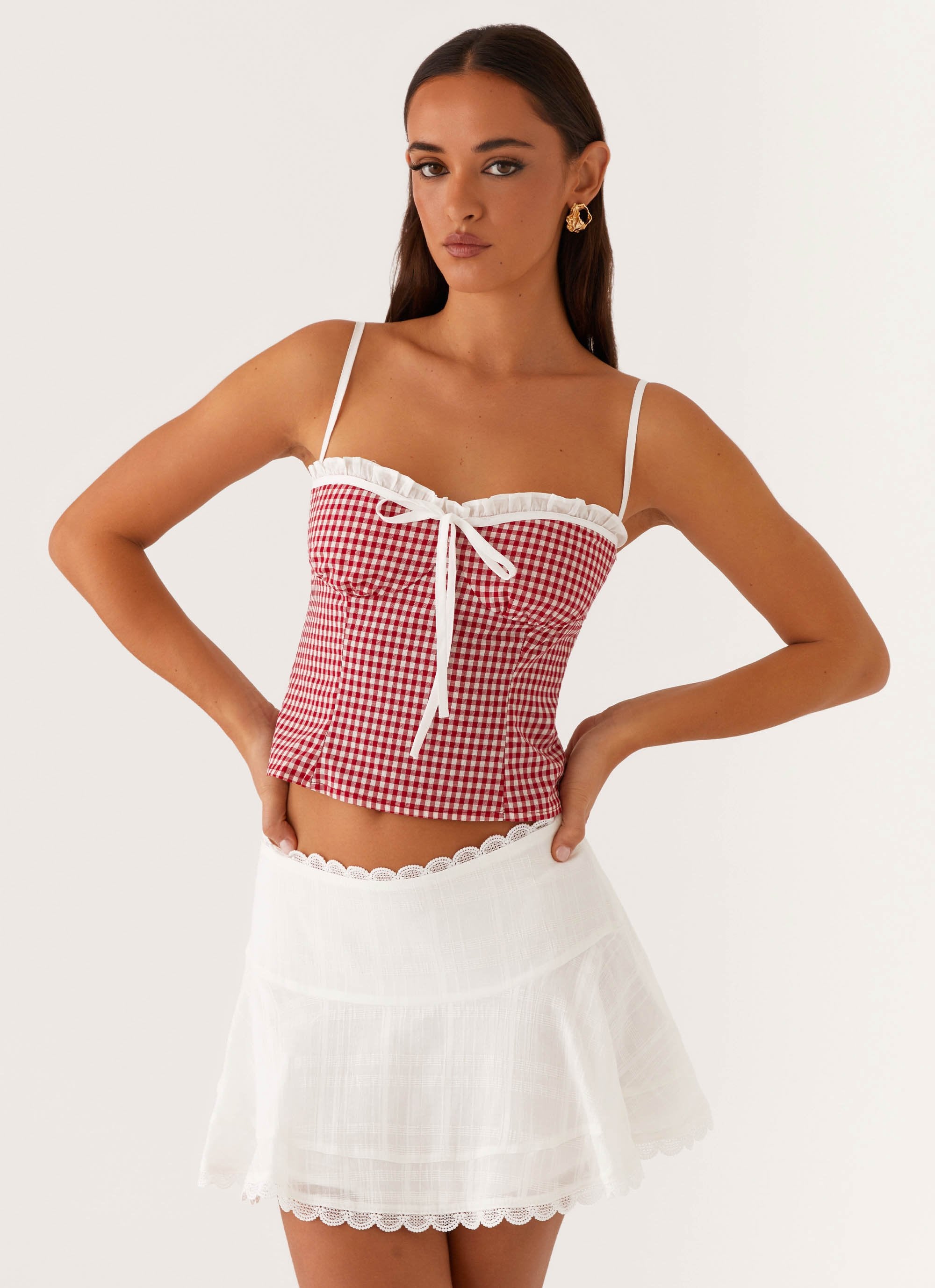 Red Top Intech Palmer Ruffle Bustier Top - Red Gingham – Peppermayo