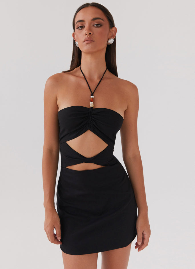 Starry Sands Linen Mini Dress - Black