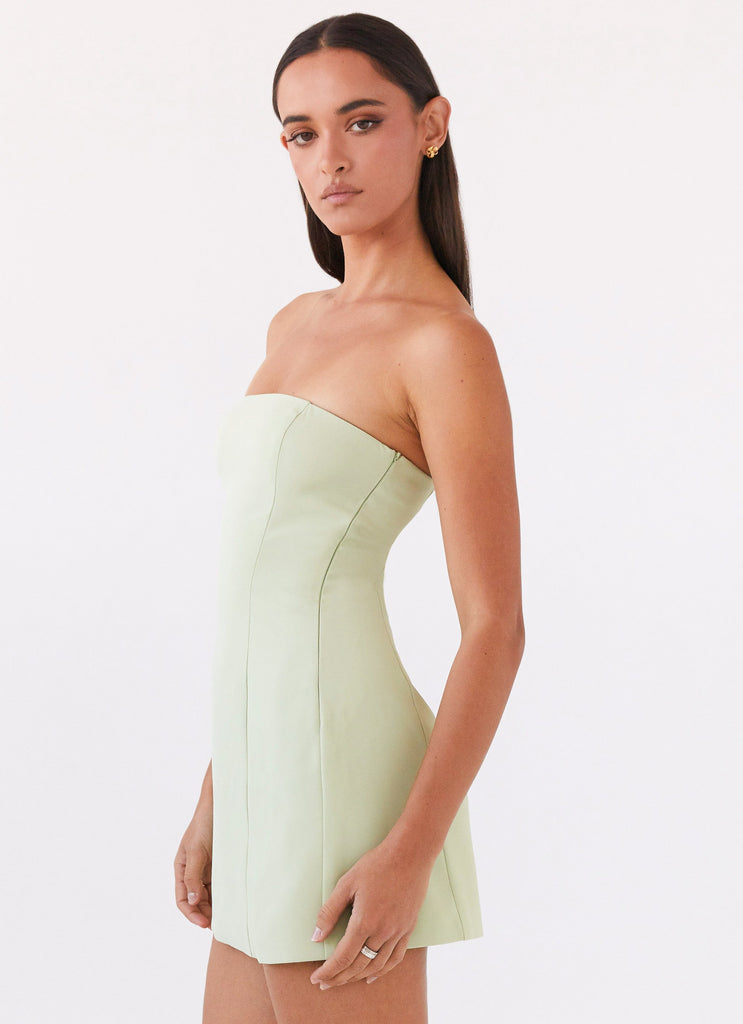 Womens Ayanna Strapless Mini Dress in the colour Green Zest in front of a light grey background