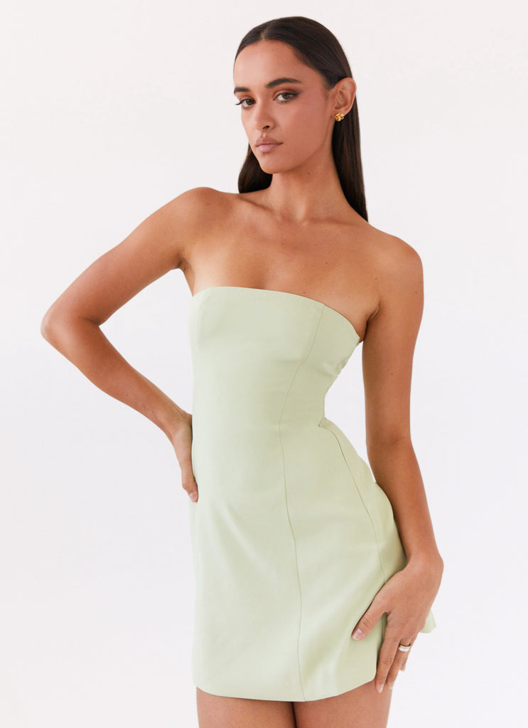 Womens Ayanna Strapless Mini Dress in the colour Green Zest in front of a light grey background