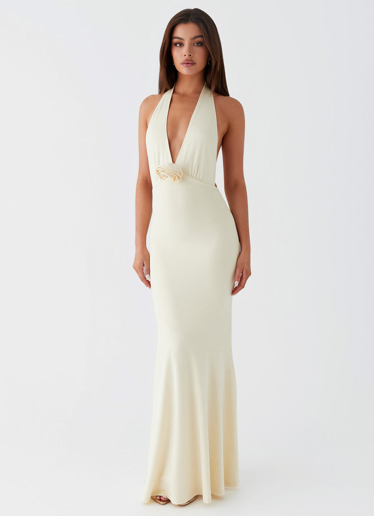 Womens Eliza Rose Maxi Dress in the colour Yellow in front of a light grey background