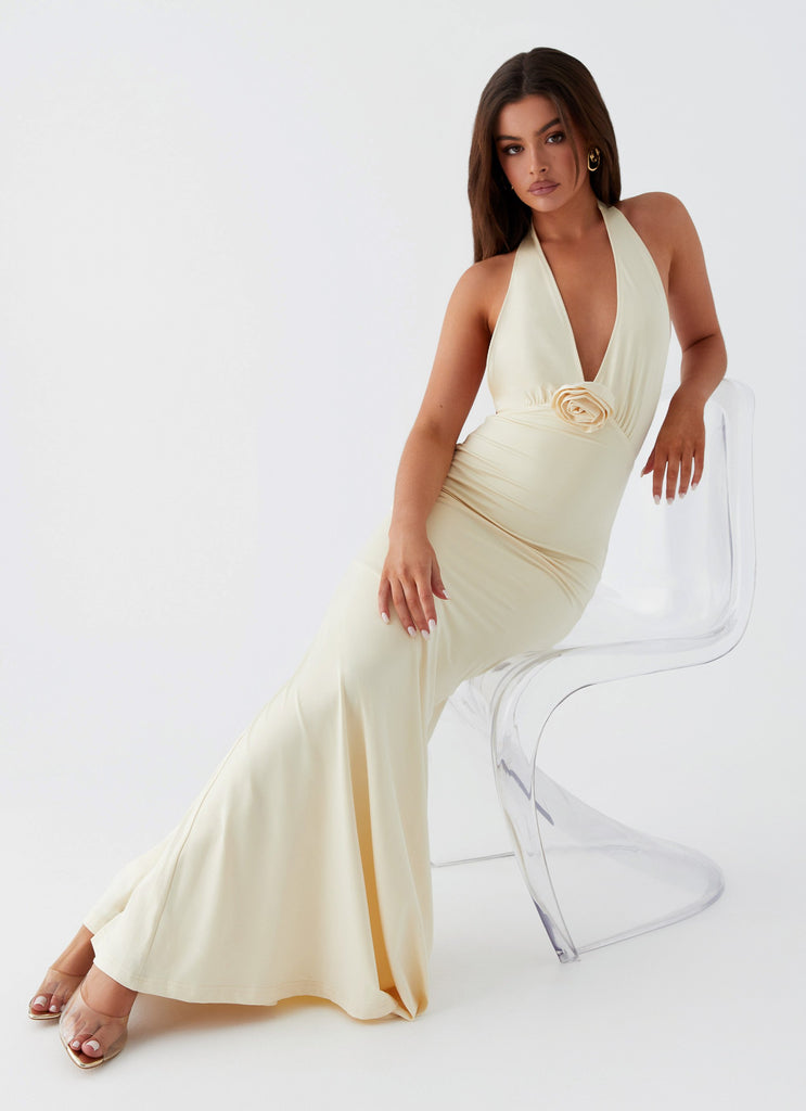 Womens Eliza Rose Maxi Dress in the colour Yellow in front of a light grey background