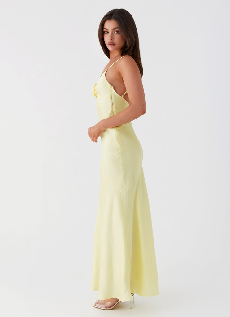 Womens Garden Of Eden Maxi Dress in the colour Yellow in front of a light grey background