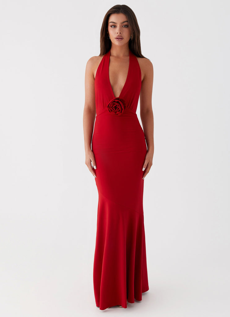 Womens Eliza Rose Maxi Dress in the colour Red in front of a light grey background