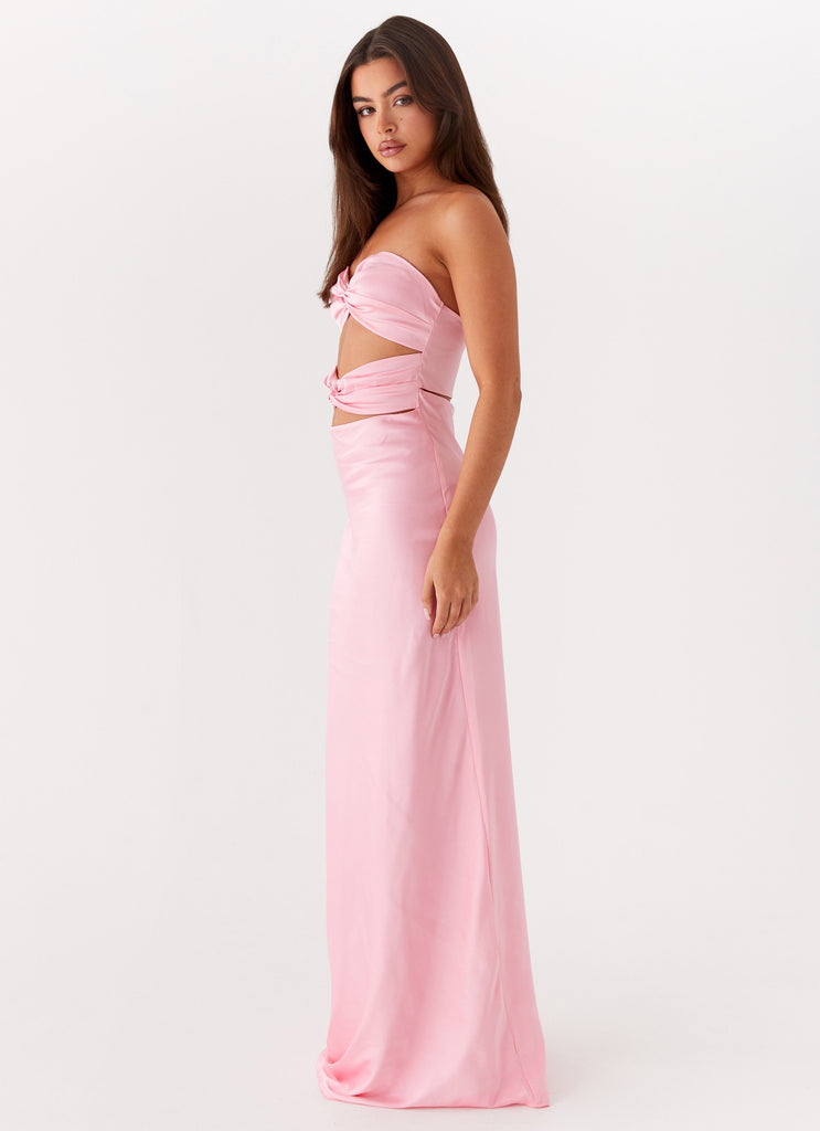 Womens Tianna Strapless Maxi Dress in the colour Pink in front of a light grey background