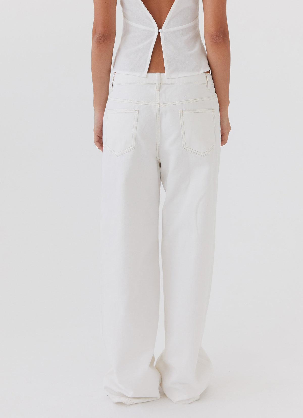 Womens Keanna Low Rise Denim Jeans in the colour Ivory in front of a light grey background
