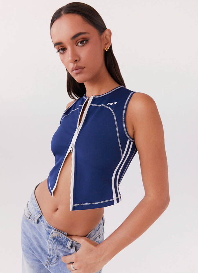 Game Face Sleeveless Top - Space Blue