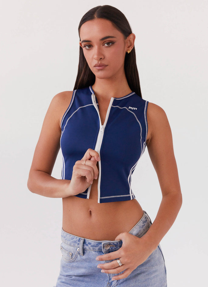 Game Face Sleeveless Top - Space Blue