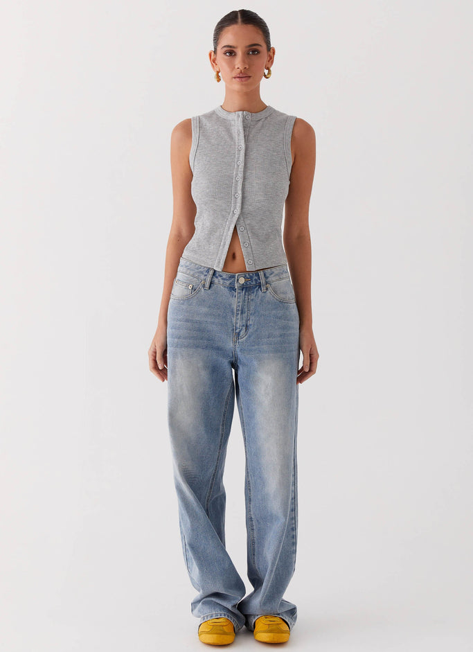 Blair Buttoned Tank Top - Grey Marle