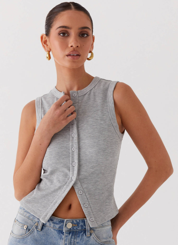 Blair Buttoned Tank Top - Grey Marle