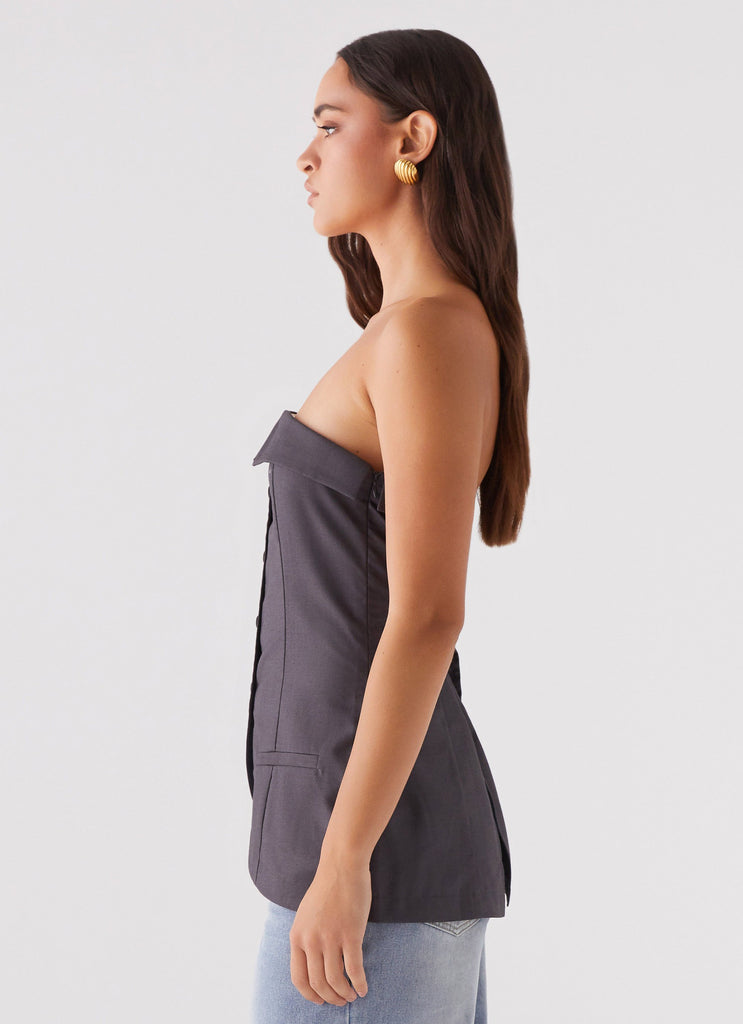 Womens Bad Blood Strapless Top in the colour Army in front of a light grey background