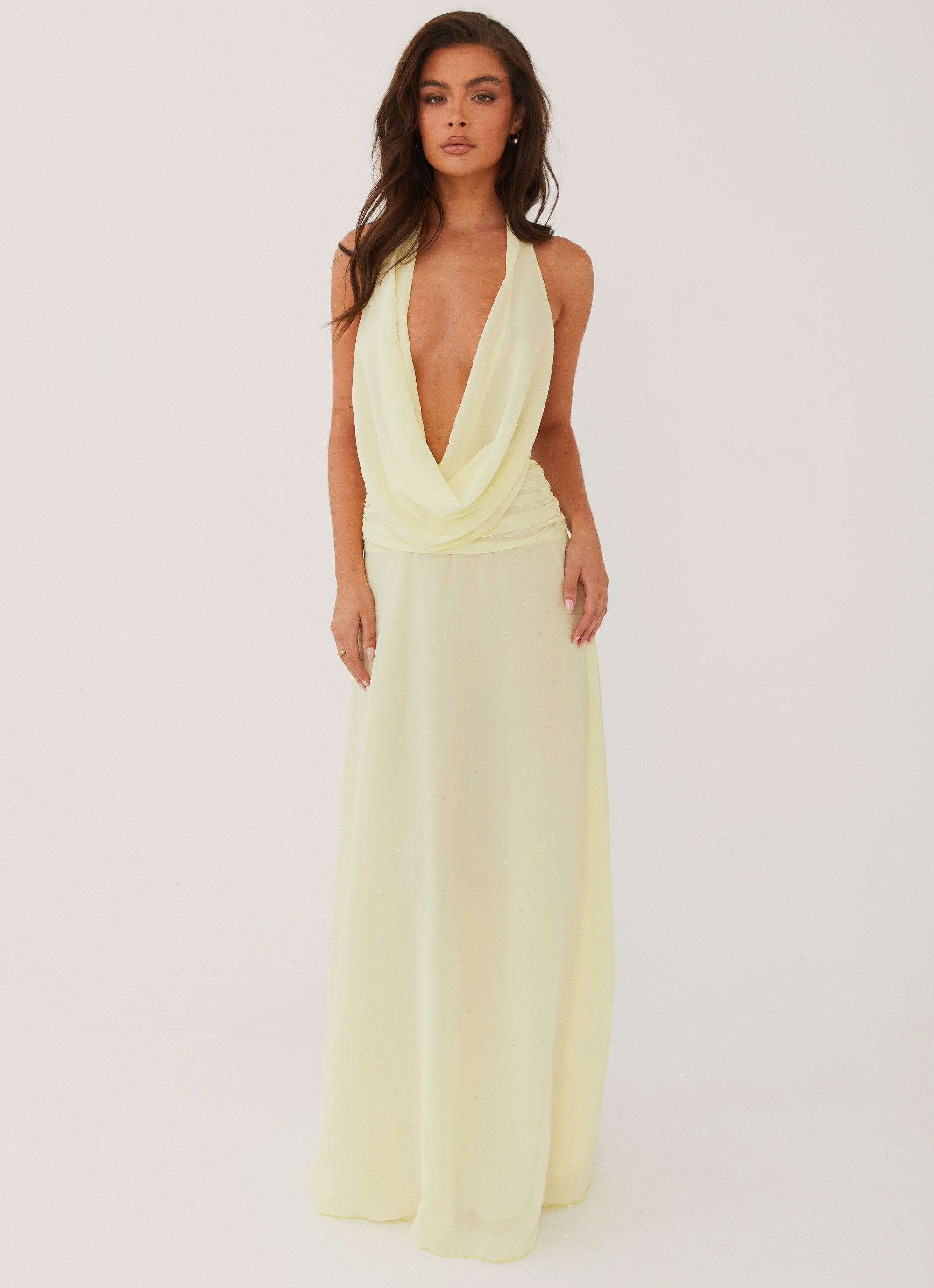 Elysia Chiffon Maxi Dress - Lemon – Peppermayo
