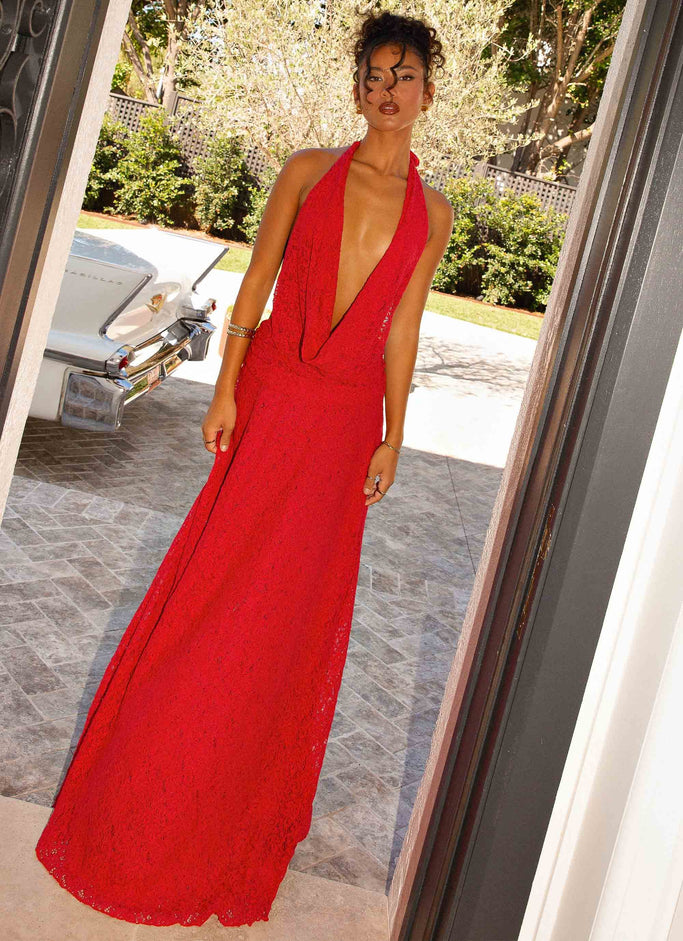 Elysia Lace Maxi Dress - Red