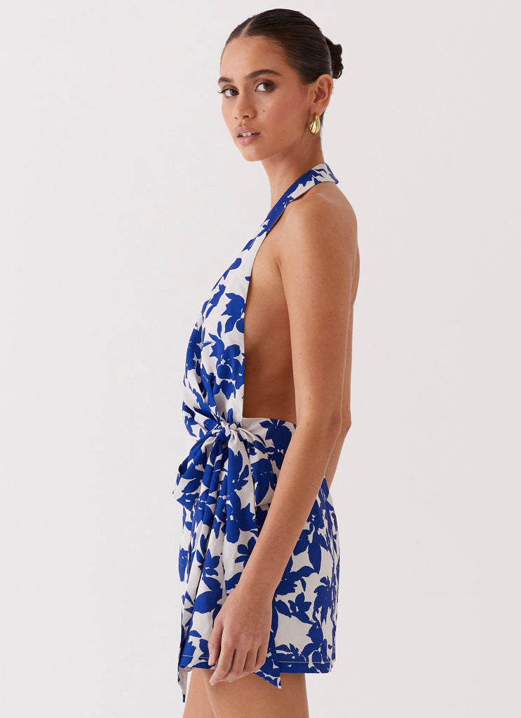 Street Blues Wrap Mini Dress - Blue Floral Peppermayo Street Blues Wrap Mini Dress - Blue Floral Peppermayo