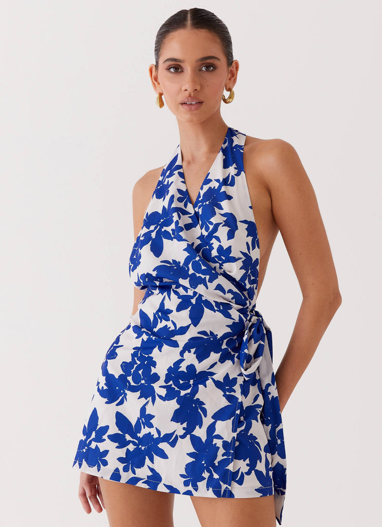 Street Blues Wrap Mini Dress - Blue Floral Peppermayo Street Blues Wrap Mini Dress - Blue Floral Peppermayo