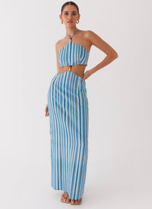 Libby Linen Maxi Dress - Blue Stripe