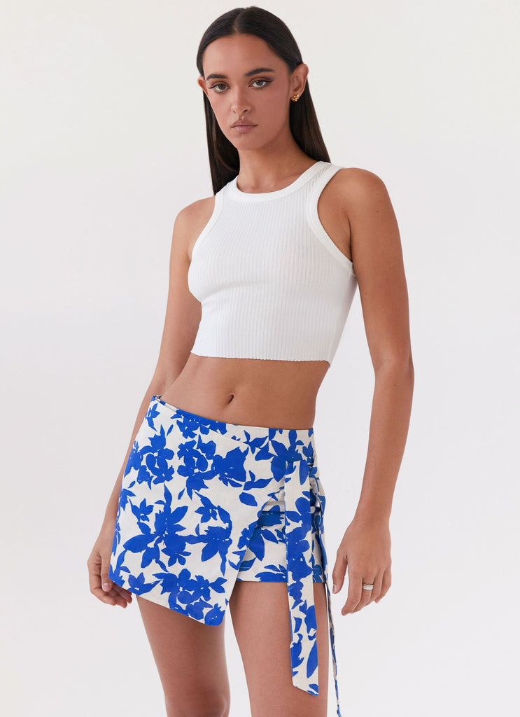 Steal Away Linen Wrap Skirt - Blue Floral