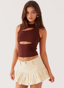 Beyond Cut Out Mesh Top - Chocolate