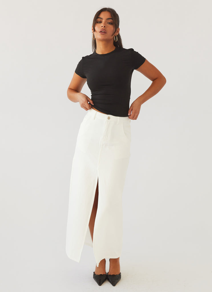 ODE Lane Denim Maxi Skirt Snow | Stylerunner