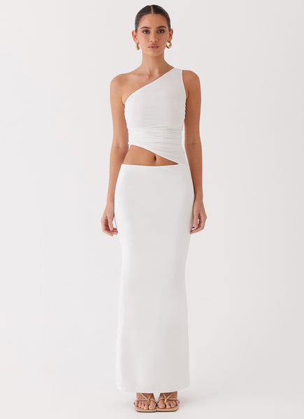 Seranella One Shoulder Maxi Dress White – Peppermayo