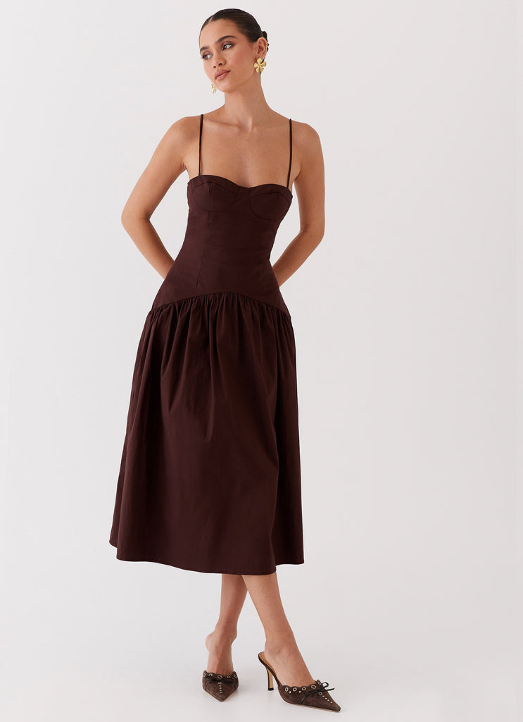 Yvette Corset Midi Dress Chocolate – Peppermayo - Main Image