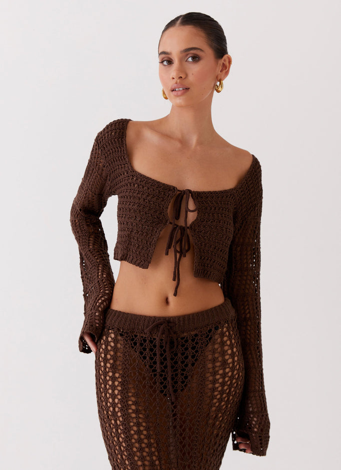 Rosalina Crochet Long Sleeve Top - Chocolate
