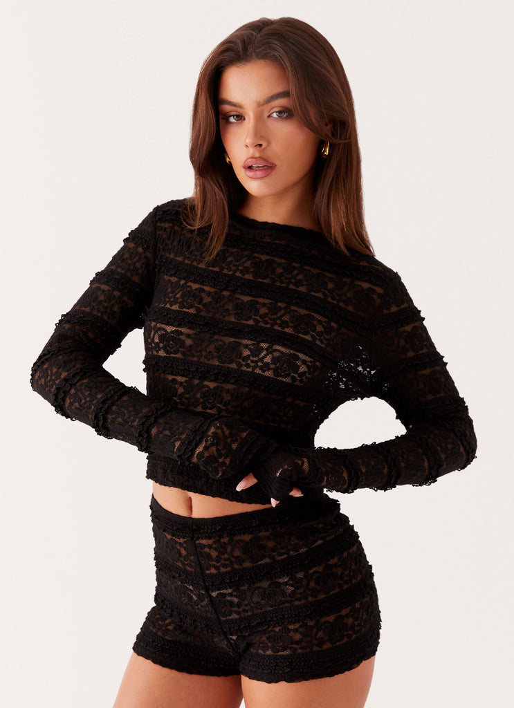 Northie Lace Long Sleeve Top - Black