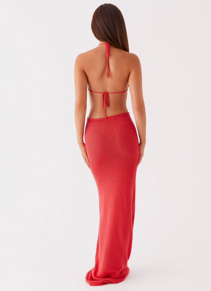 Caicos Crochet Maxi Dress - Red