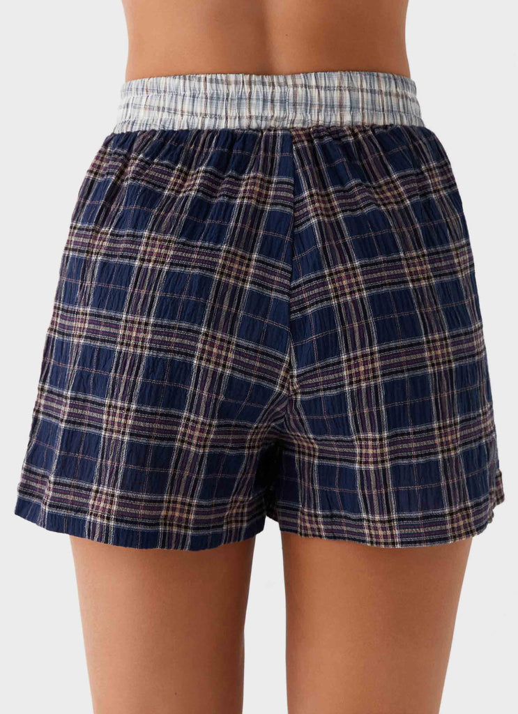 Womens Harley Boxers in the colour Navy Check in front of a light grey background