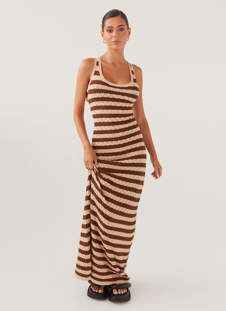 Off The Record Knit Maxi Dress - Cinnamon Stripe
