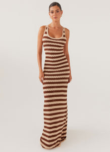 Off The Record Knit Maxi Dress - Cinnamon Stripe