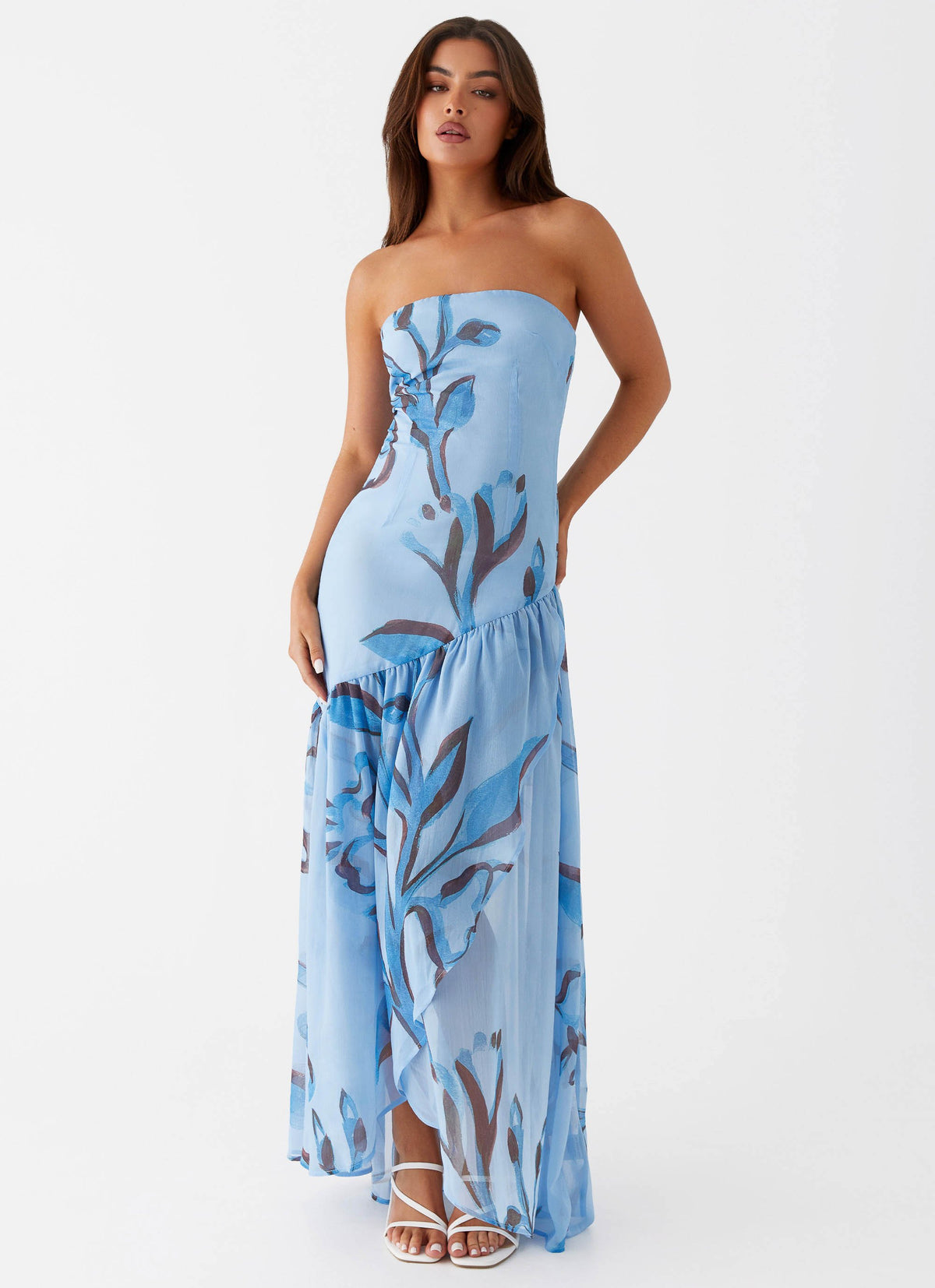 floral dress strapless PRETTYGARDEN Women Maxi Dress,Floral Apricot Pink,S party elegance Solaris Strapless Maxi Dress -