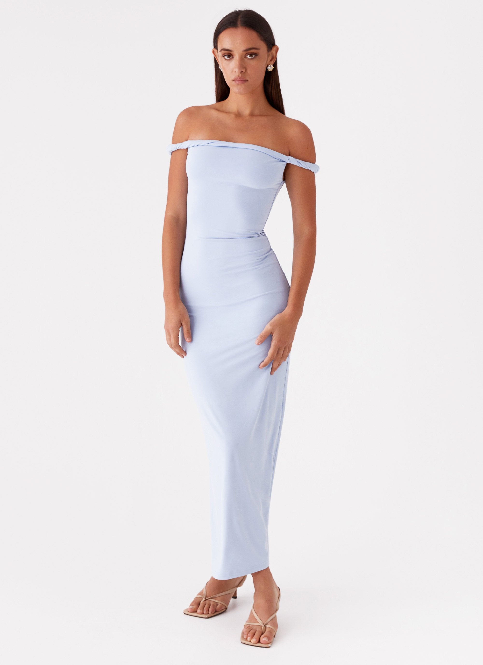 Arabella Twist Shoulder Maxi Dress - Blue Peppermayo Arabella Twist Shoulder Maxi Dress - Blue Peppermayo