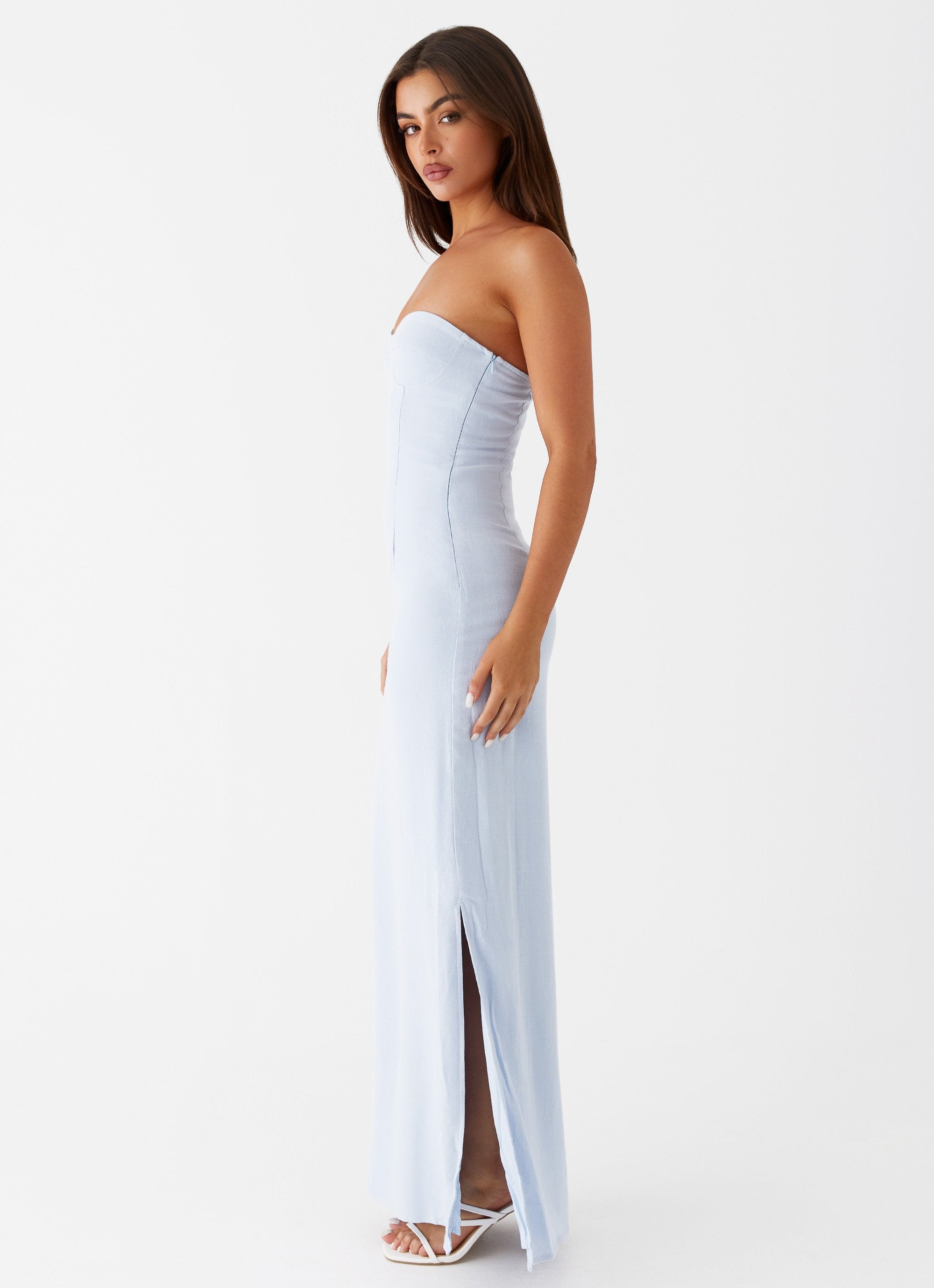 Esra Linen Strapless Maxi Dress