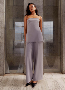 Womens Elle Wide Leg Tailored Pants in the colour Grey in front of a light grey background