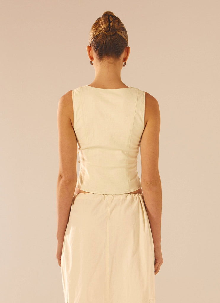 Womens Alessa Tie Side Vest in the colour Cream in front of a light grey background