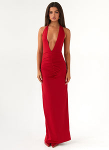Whisked Away Halterneck Maxi Dress - Red
