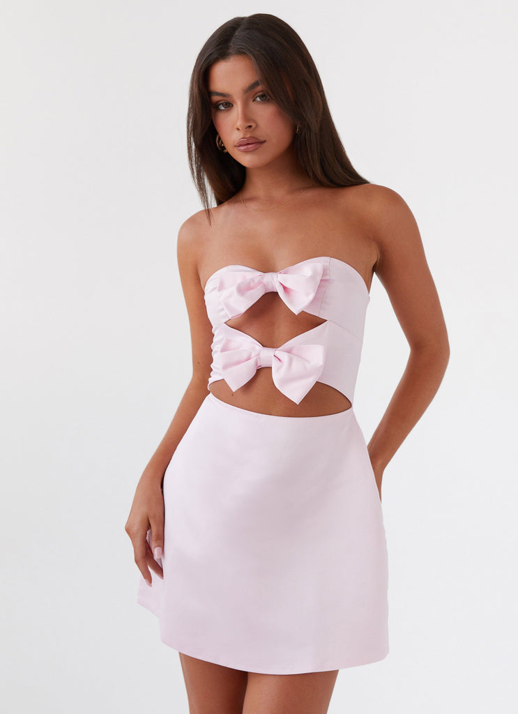 pink mini bow dress Pink Mini Dress with Bow Detail